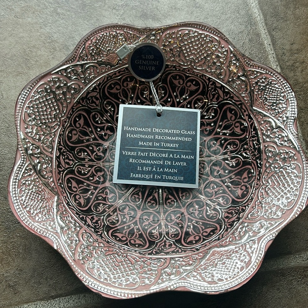 Azzurra genuine silver 6 inch bowl with pink accents